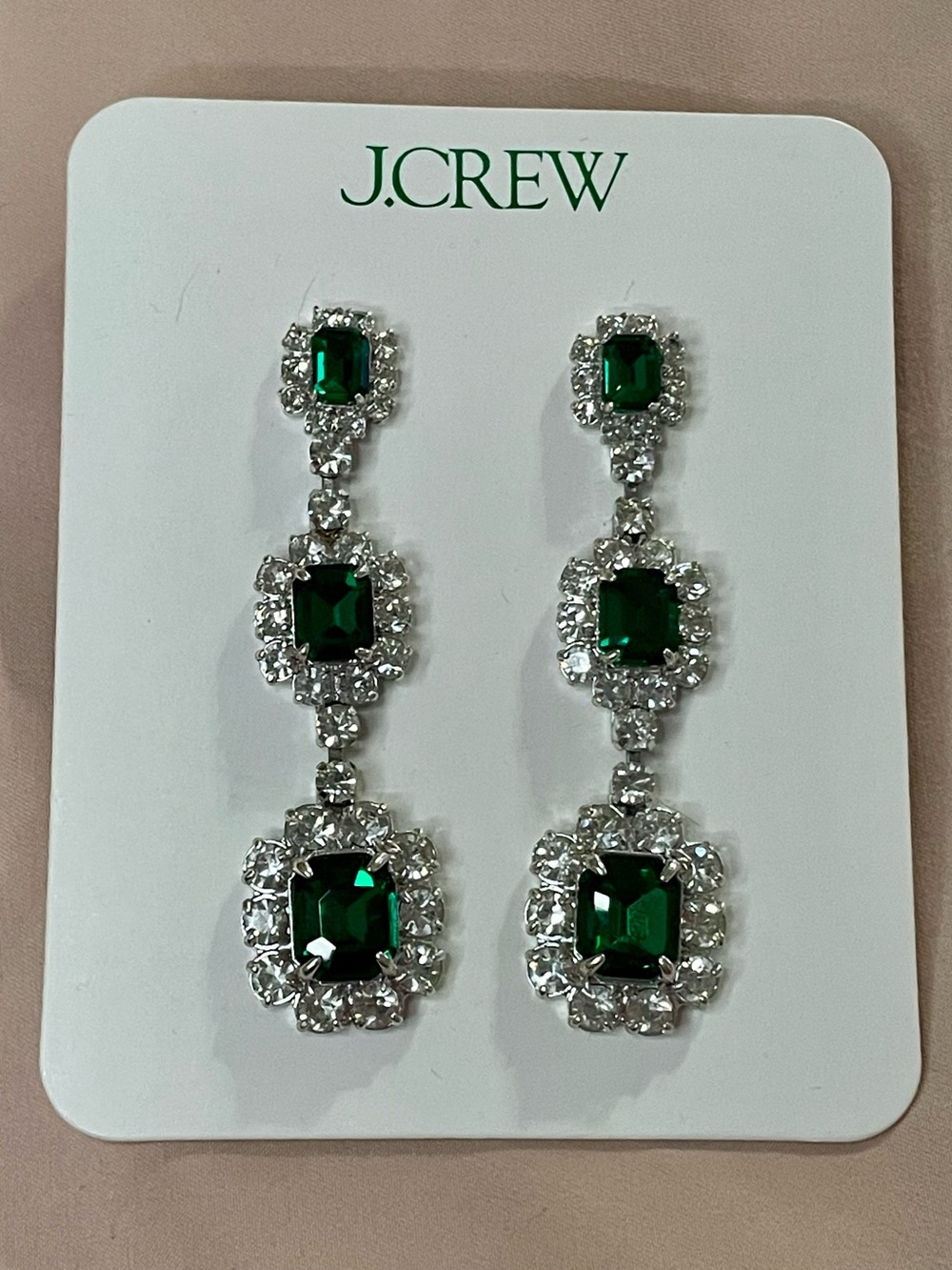 J. Crew Linear Gemstone Drop Earrings in Magic Forest Emerald Green NWT